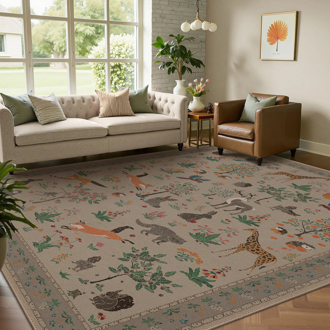 Aven Machine Washable Forest Animal Gray Rugs - RG4002 - LIGHTTAUPE - 5X7FT