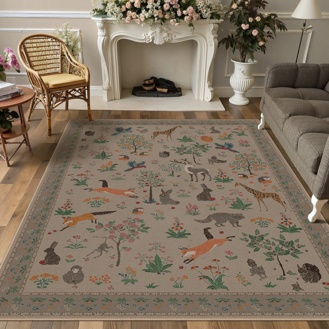 Aven Machine Washable Forest Animal Gray Rugs - RG4002 - LIGHTTAUPE - 5X7FT