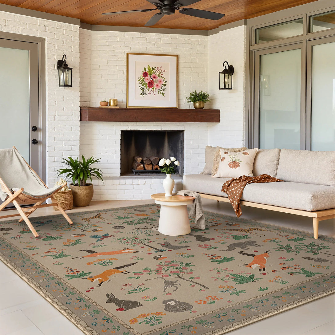 Aven Machine Washable Forest Animal Gray Rugs - RG4002 - LIGHTTAUPE - 5X7FT
