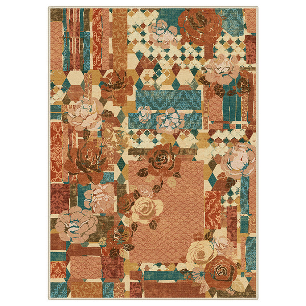 Novia Washable Abstract Floral Print Red Rug