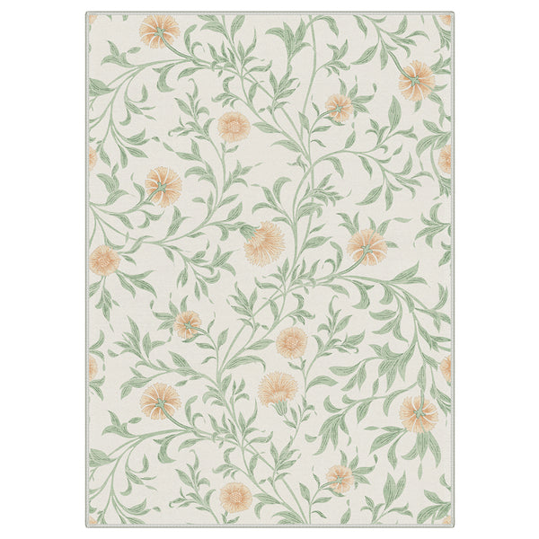 Solin Washable Morden Blooming Floral Green Rug