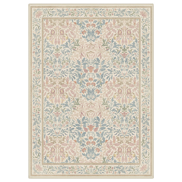 Runa Washable Vintage Floral Print Beige Rugs
