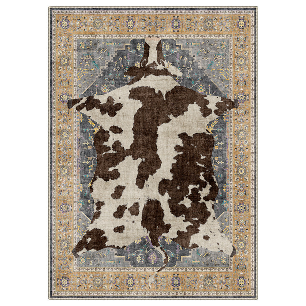 Terra Farmhouse Tufted Cow Rug in Brown & Blue | GENIMO