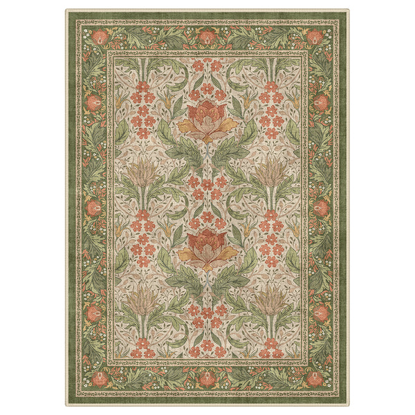 Verda Vintage Persian Floral Print Red Green Rug