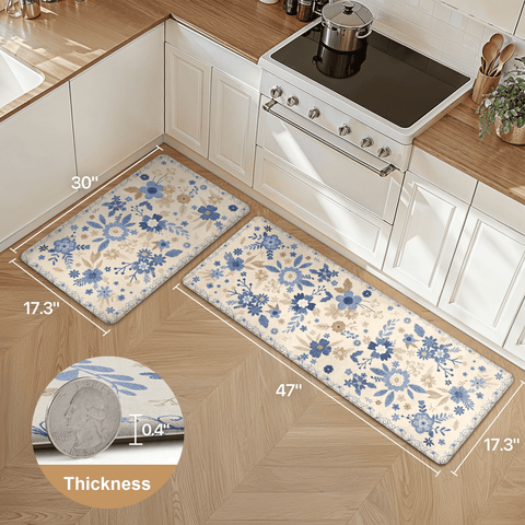 GENIMO 2Pcs Anti Fatigue Padded Kitchen Mats for Floor Floral Printed Washable Runner Rugs