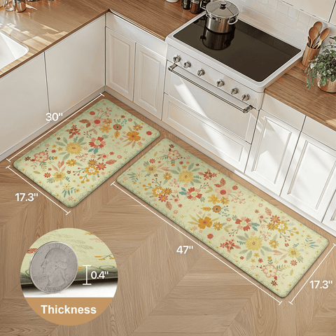 GENIMO 2Pcs Anti Fatigue Padded Kitchen Mats for Floor Floral Printed Washable Runner Rugs
