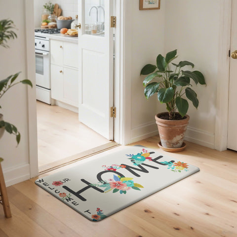 GENINO 2PCS Cushioned Anti Fatigue Kitchen Mats for Floor with Flower Printed Waterproof Runner Rugs