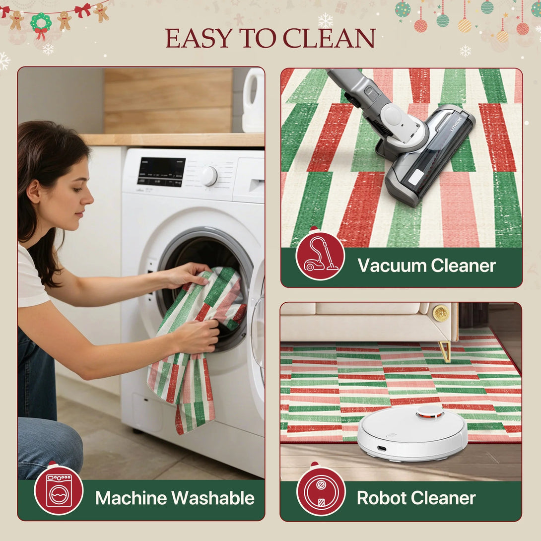 Caelum Christmas Washable Abstract Ribbon Green Rug - TZ3041 - ZZ - 3X5