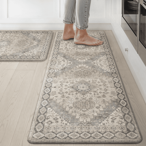 GENIMO 2Pcs Anti Fatigue Padded Kitchen Floor Mat Non Slip Washable Runner Rug for Sink in Persian