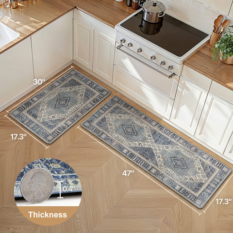 GENIMO 2Pcs Anti Fatigue Padded Kitchen Mats for Floor Oriental Washable Runner Rug