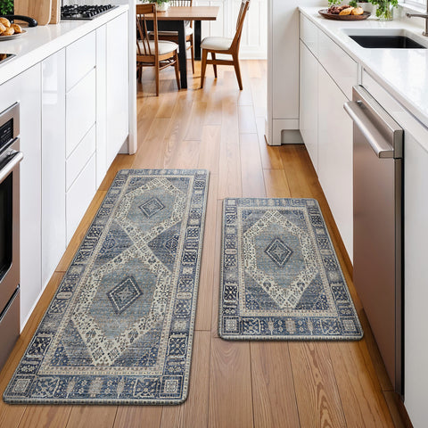 GENIMO 2Pcs Anti Fatigue Padded Kitchen Mats for Floor Oriental Washable Runner Rug
