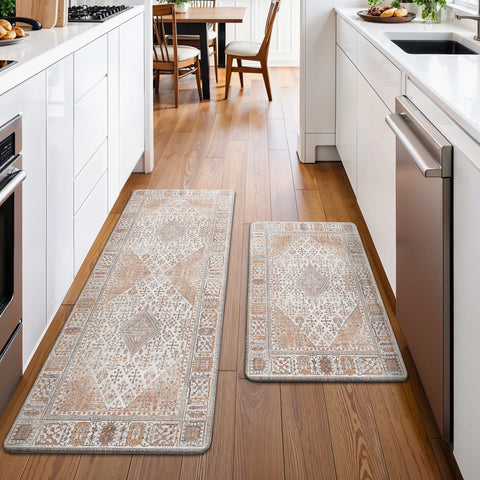 GENIMO 2Pcs Anti Fatigue Padded Kitchen Mats for Floor Oriental Washable Runner Rug
