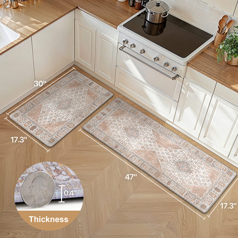 GENIMO 2Pcs Anti Fatigue Padded Kitchen Mats for Floor Oriental Washable Runner Rug
