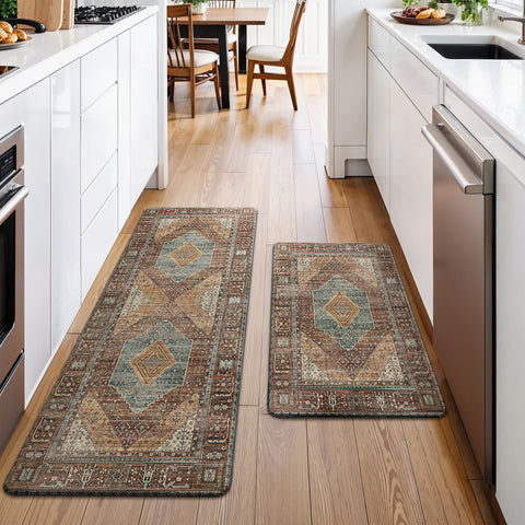 GENIMO 2Pcs Anti Fatigue Padded Kitchen Mats for Floor Oriental Washable Runner Rug