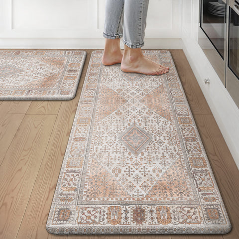 GENIMO 2Pcs Anti Fatigue Padded Kitchen Mats for Floor Oriental Washable Runner Rug