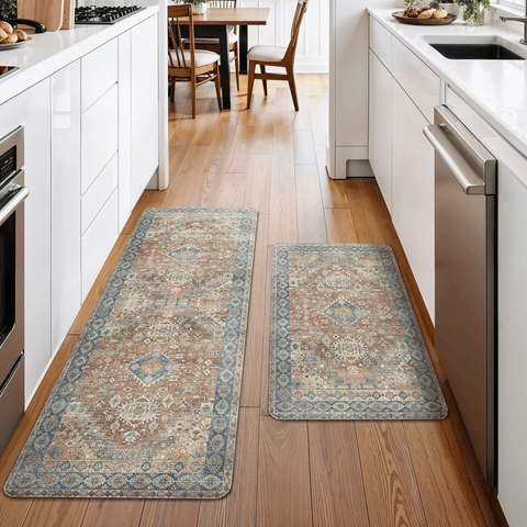 GENIMO 2Pcs Anti Fatigue Padded Kitchen Floor Mat Non Slip Washable Runner Rug for Sink in Persian
