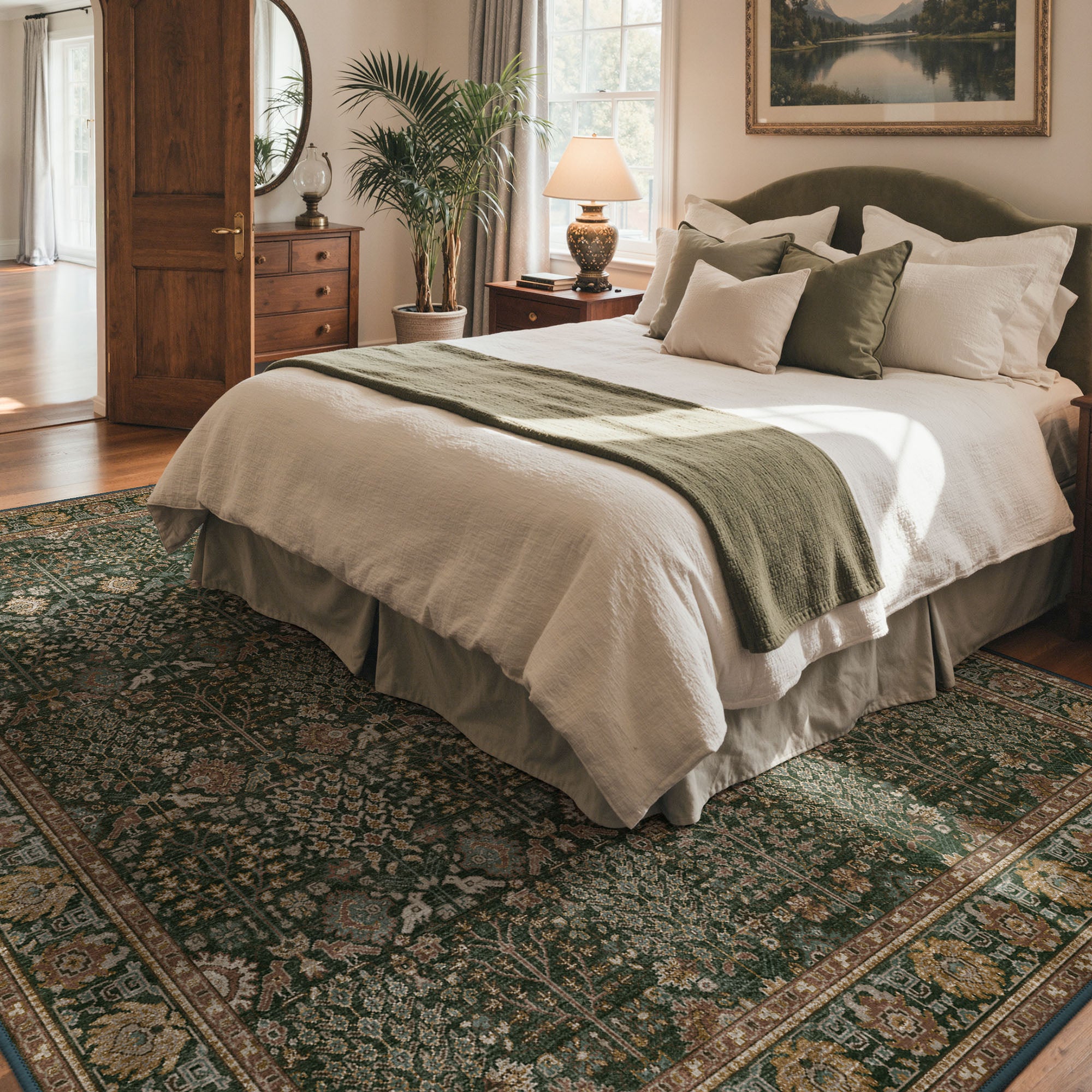 Sona Vintage Boho Floral Dark Green Rug – GENIMO