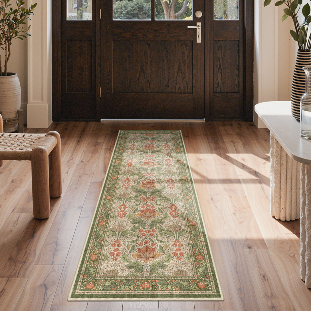 Verda Vintage Persian Floral Print Wool Area Rug Low Pile Kid & Pet ...