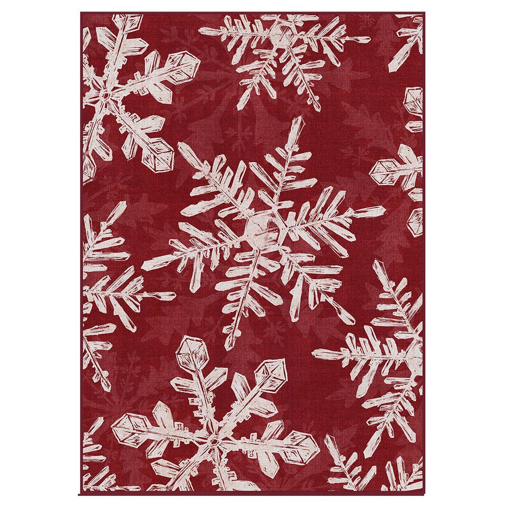 Elaria Christmas Washable Snowflake Red Belgian Velvet Rug - DT1306 - XH - 2X6
