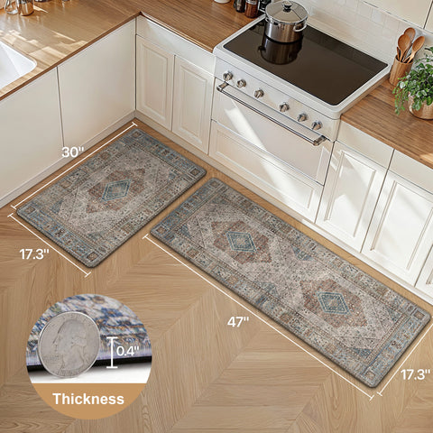 GENIMO 2Pcs Anti Fatigue Padded Kitchen Mats for Floor Oriental Washable Runner Rug