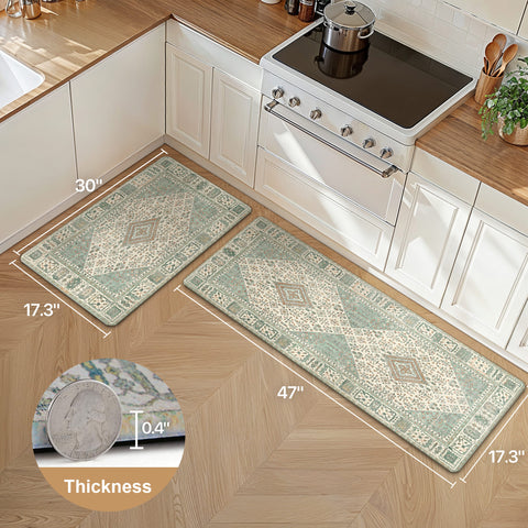 GENIMO 2Pcs Anti Fatigue Padded Kitchen Mats for Floor Oriental Washable Runner Rug