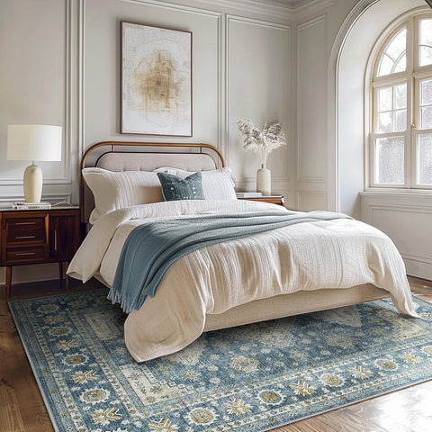 GENIMO Fantasy Geometric Floral Print Non-Slip Washable Area Rug Faded Blue