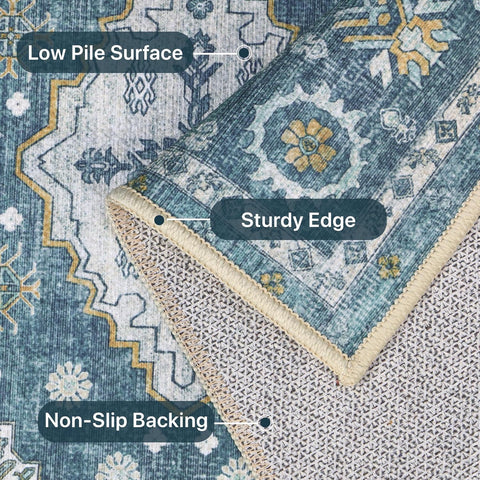 GENIMO Fantasy Geometric Floral Print Non-Slip Washable Area Rug Faded Blue