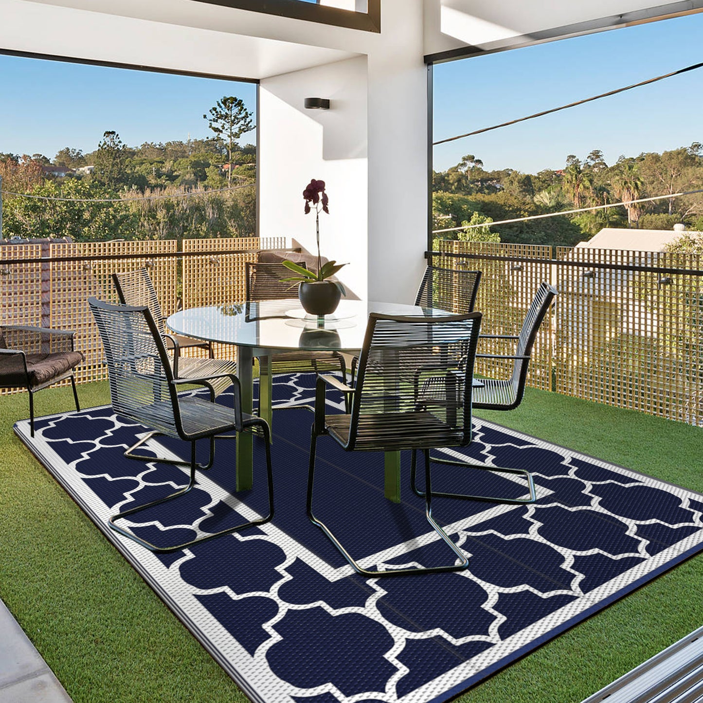 GENIMO Outdoor Rug for Patio,Reversible Plastic Waterproof Rugs,Clearance Mat,Rv,Camping,Deck,Porch,Camper,Balcony