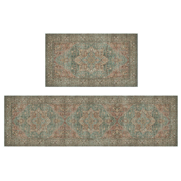 GENIMO 2Pcs Anti Fatigue Cushioned Kitchen Mat Non Slip Washable Runner Rug for Sink - KR002 - RedBrown - 17X47 - 17X30