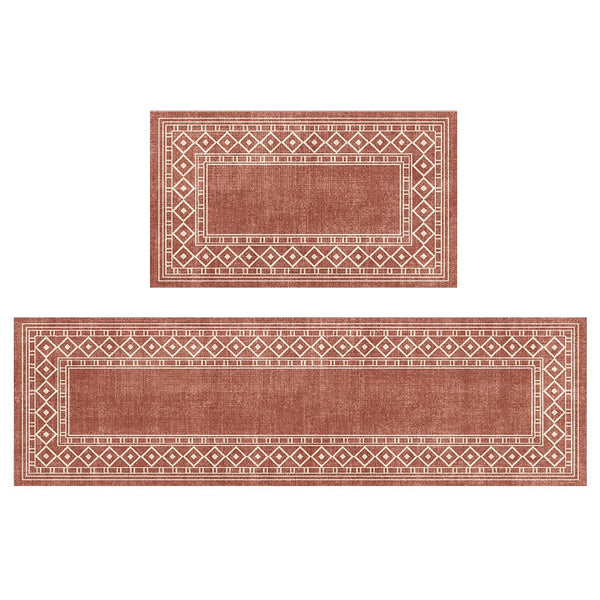 GENIMO 2Pcs Anti Fatigue Padded Kitchen Mat Non Slip Washable Runner Rug for Sink - KR003 - Red - 17X47 - 17X30