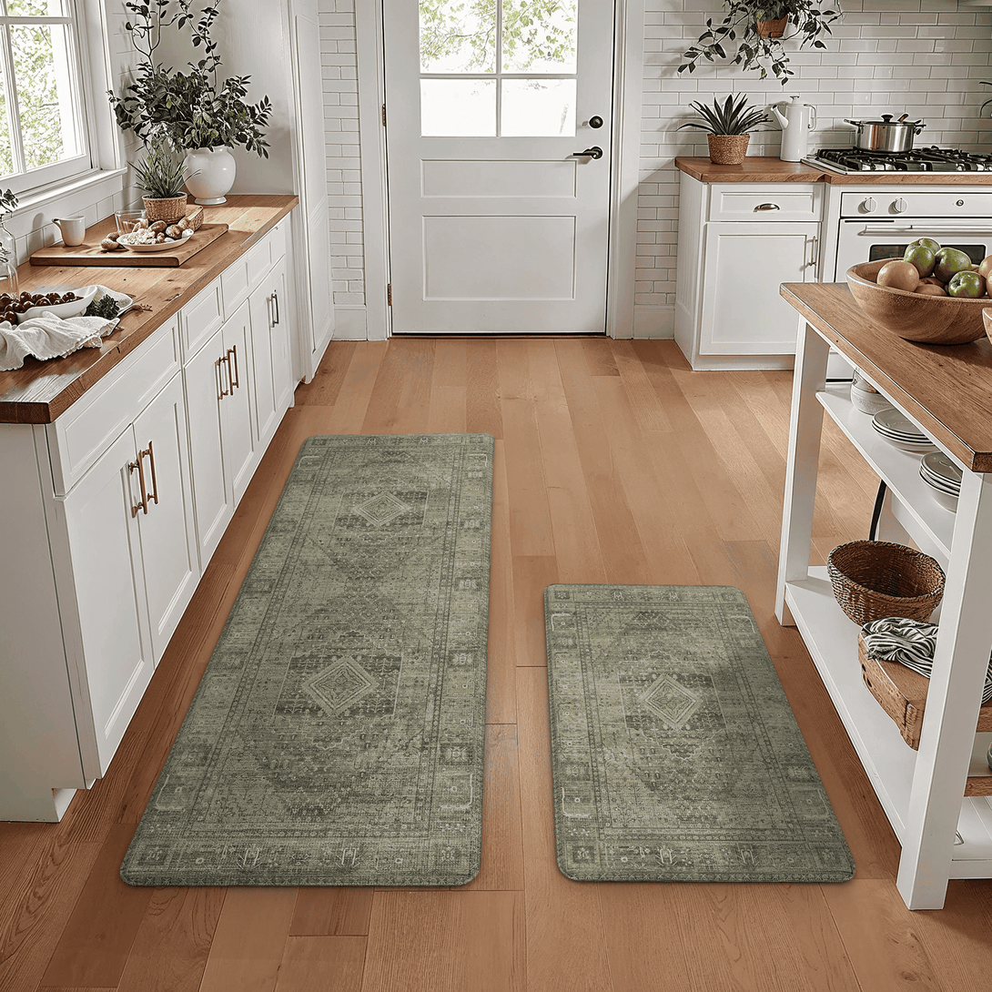 GENIMO 2Pcs Anti Fatigue Padded Kitchen Mats for Floor Oriental Washable Runner Rug - KR1006 - Oleander - 17X59