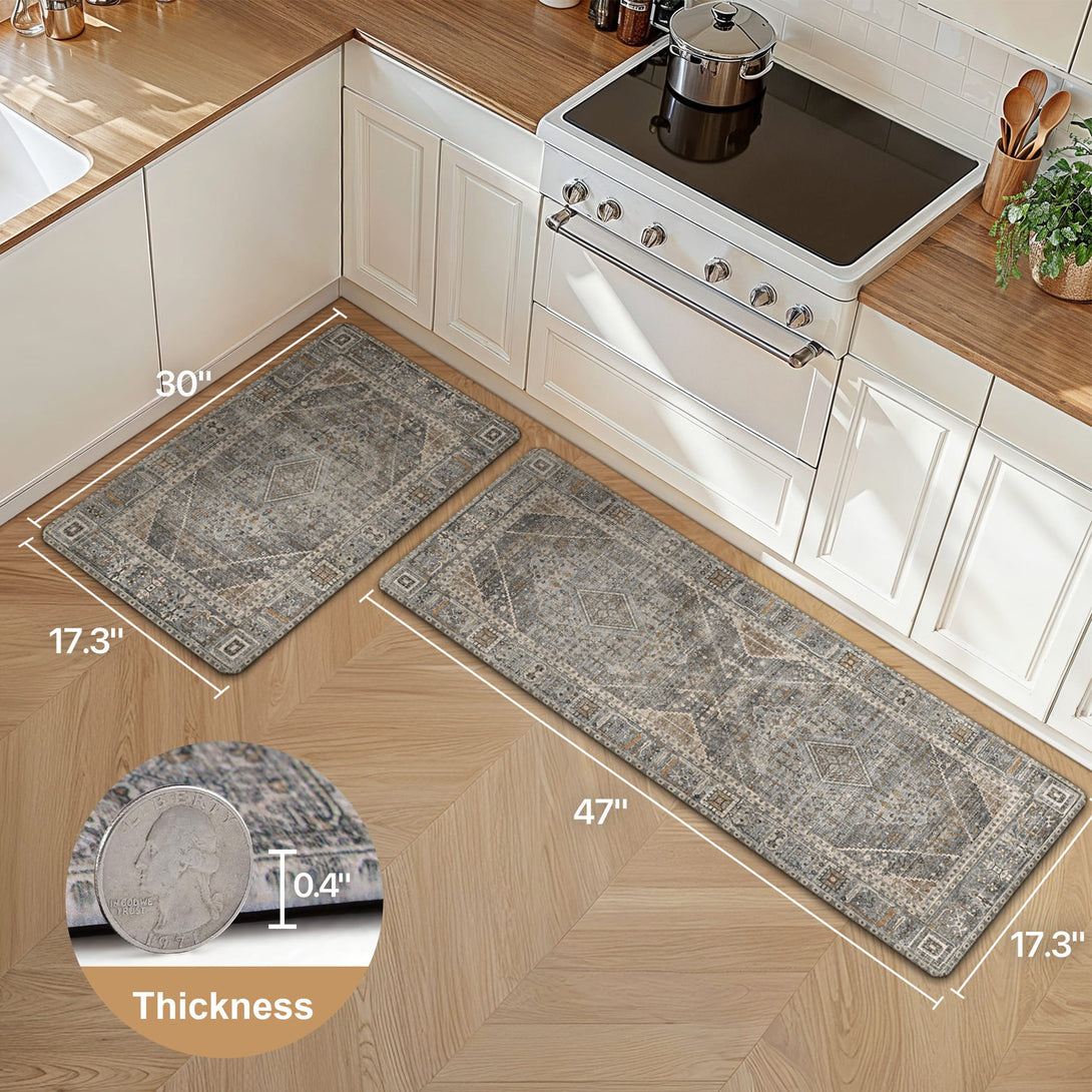 GENIMO 2Pcs Anti Fatigue Padded Kitchen Mats for Floor Oriental Washable Runner Rug - KR1006 - Lightgrey - 17X47 - 17X30