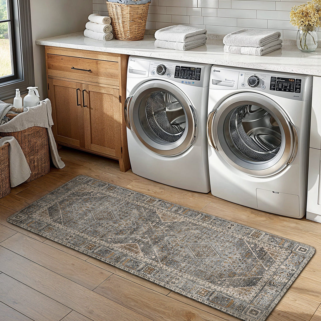 GENIMO 2Pcs Anti Fatigue Padded Kitchen Mats for Floor Oriental Washable Runner Rug - KR1006 - Lightgrey - 17X59