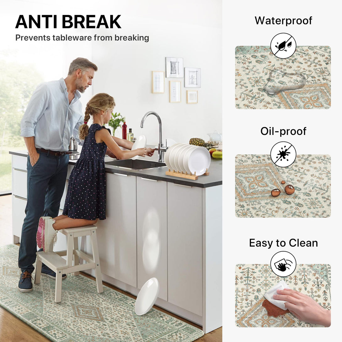 GENIMO 2Pcs Anti Fatigue Padded Kitchen Mats for Floor Oriental Washable Runner Rug - KR1006 - Lightgrey - 17X47 - 17X30