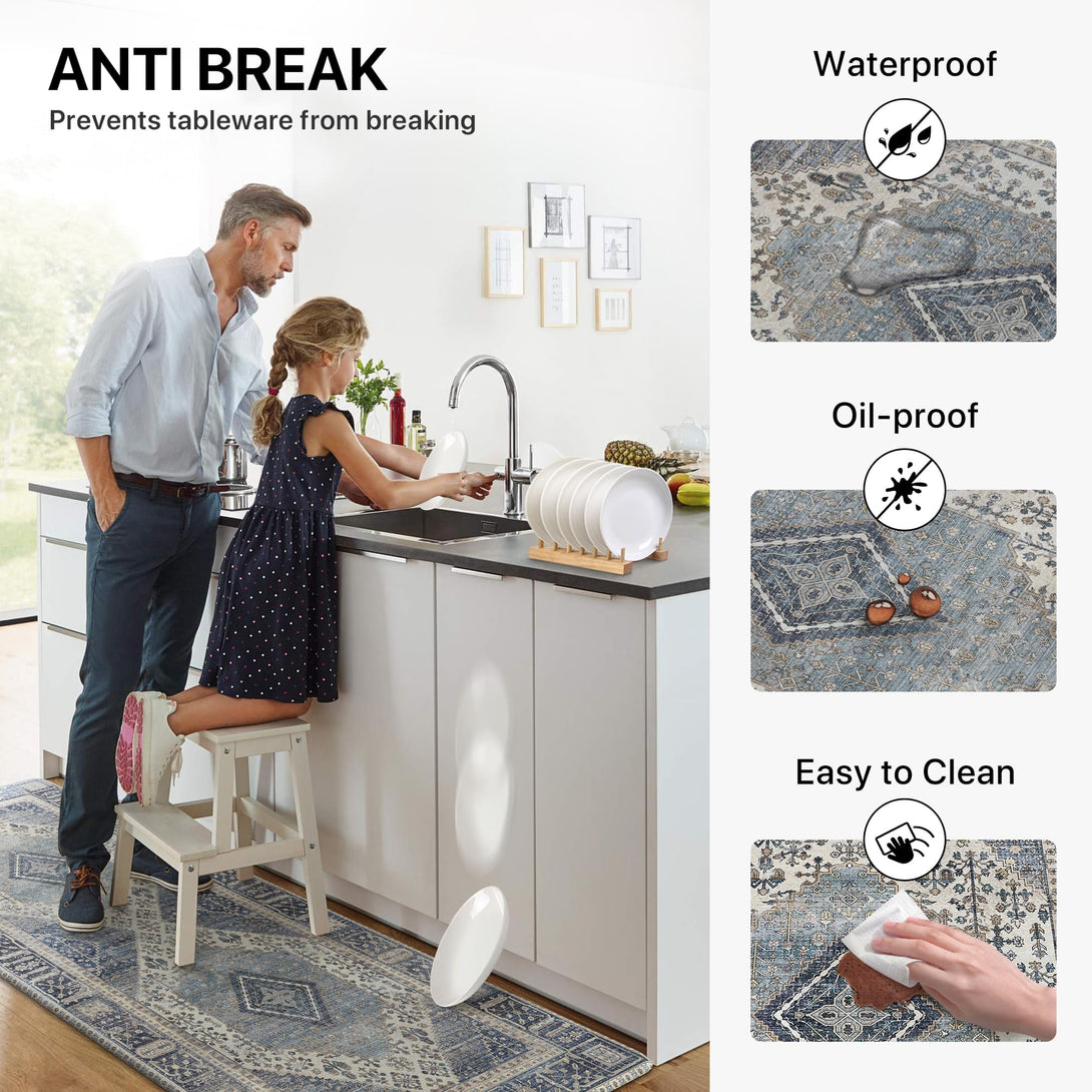 GENIMO 2Pcs Anti Fatigue Padded Kitchen Mats for Floor Oriental Washable Runner Rug - KR1006 - Blue - 17X59