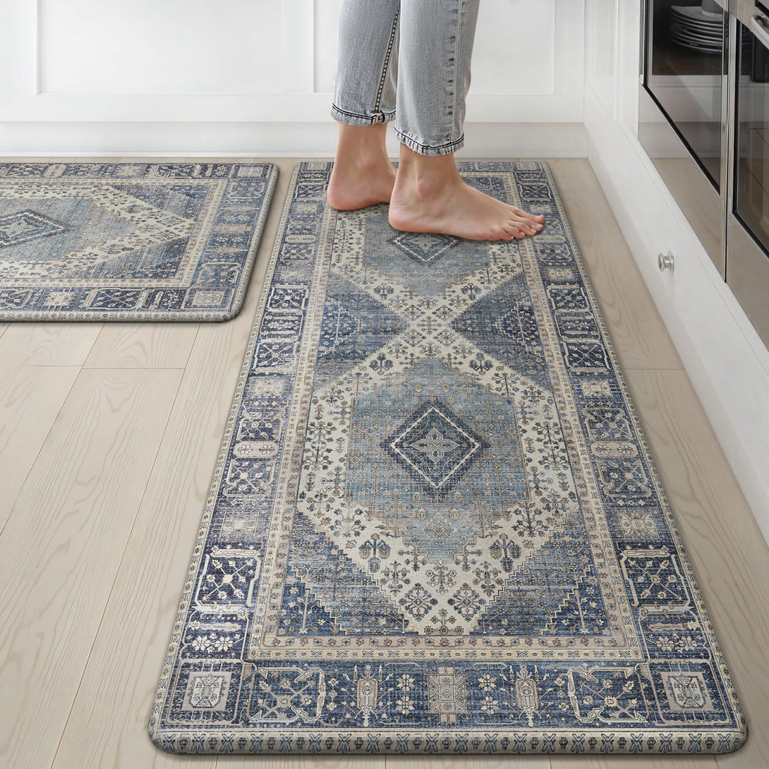 GENIMO 2Pcs Anti Fatigue Padded Kitchen Mats for Floor Oriental Washable Runner Rug - 