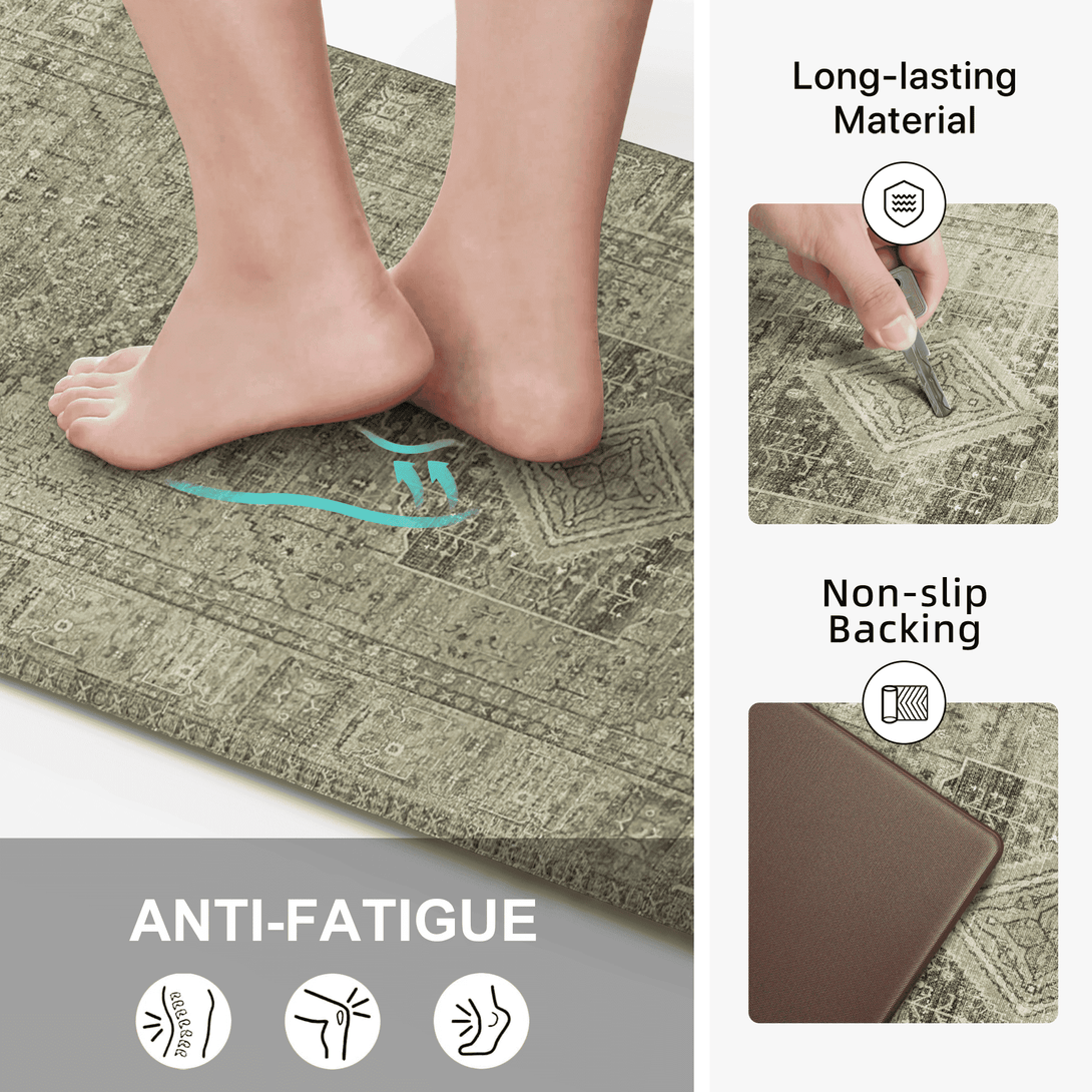 GENIMO 2Pcs Anti Fatigue Padded Kitchen Mats for Floor Oriental Washable Runner Rug - KR1006 - Tan - 17X47 - 17X30