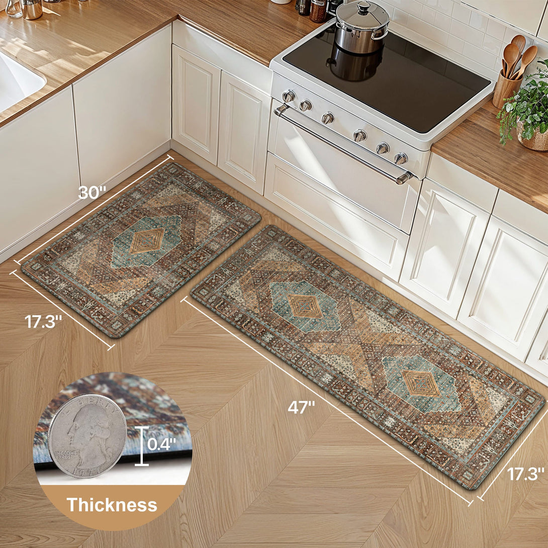 GENIMO 2Pcs Anti Fatigue Padded Kitchen Mats for Floor Oriental Washable Runner Rug - KR1006 - Brick - 17X47 - 17X30