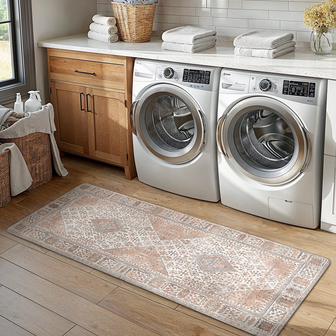 GENIMO 2Pcs Anti Fatigue Padded Kitchen Mats for Floor Oriental Washable Runner Rug - KR1006 - Oleander - 17X59