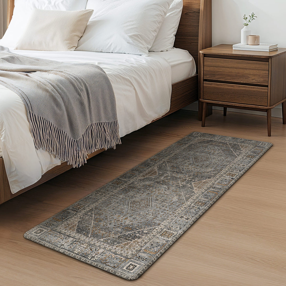 GENIMO 2Pcs Anti Fatigue Padded Kitchen Mats for Floor Oriental Washable Runner Rug - KR1006 - Lightgrey - 17X47 - 17X30