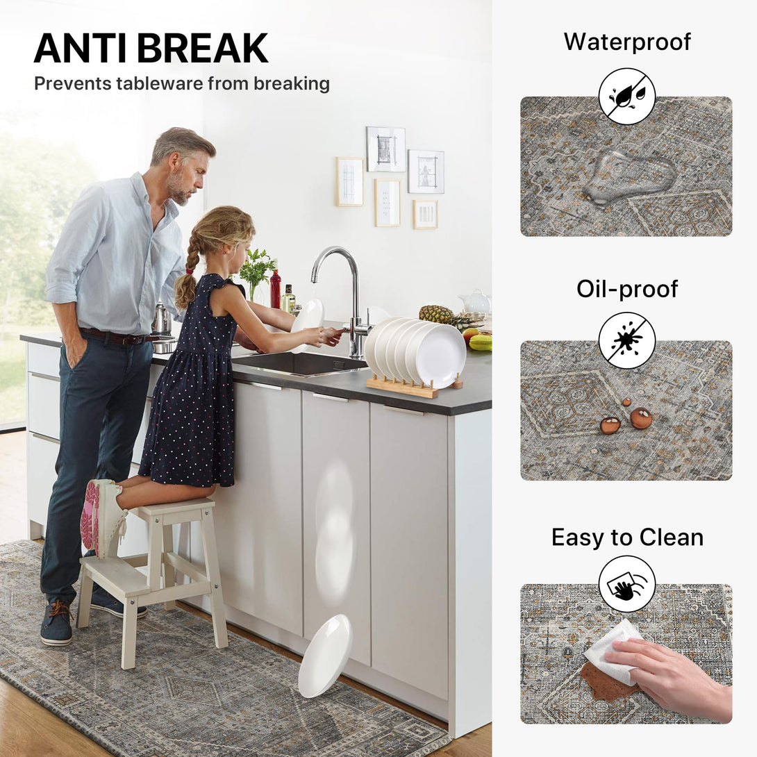 GENIMO 2Pcs Anti Fatigue Padded Kitchen Mats for Floor Oriental Washable Runner Rug - KR1006 - Lightgrey - 17X47 - 17X30