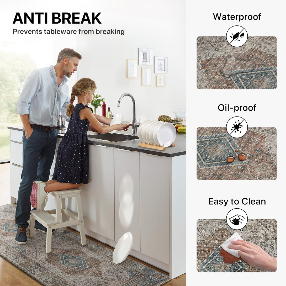 GENIMO 2Pcs Anti Fatigue Padded Kitchen Mats for Floor Oriental Washable Runner Rug - KR1006 - Brick - 17X47 - 17X30