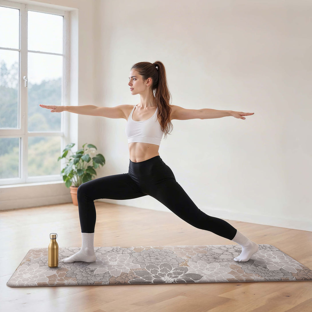 GENIMO 2Pcs Anti Fatigue Padded Kitchen Sink Mat Non Slip Washable Floral Runner Rug - KR011 - GreyBrown - 17X47 - 17X30