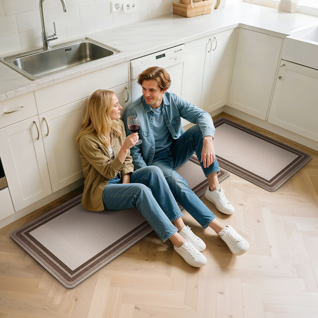 GENIMO 2Pcs Anti Fatigue Padded Kitchen Sink Mat Non Slip Washable Runner Rug in Modern - KR004 - Grey - 17X47 - 17X30