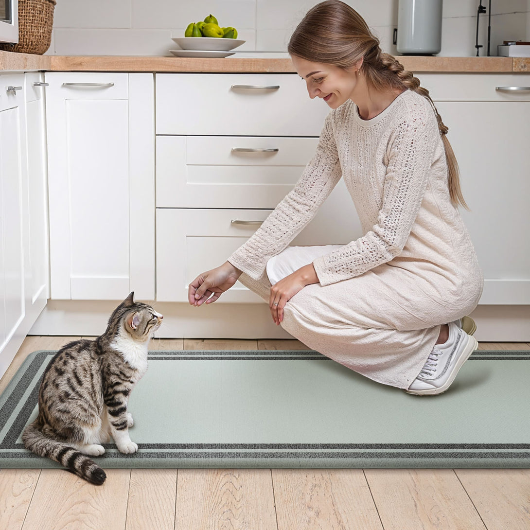 GENIMO 2Pcs Anti Fatigue Padded Kitchen Sink Mat Non Slip Washable Runner Rug in Modern - KR004 - Grey - 17X47 - 17X30