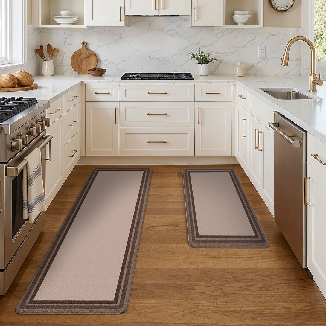 GENIMO 2Pcs Anti Fatigue Padded Kitchen Sink Mat Non Slip Washable Runner Rug in Modern - KR004 - Brown - 17X47 - 17X30
