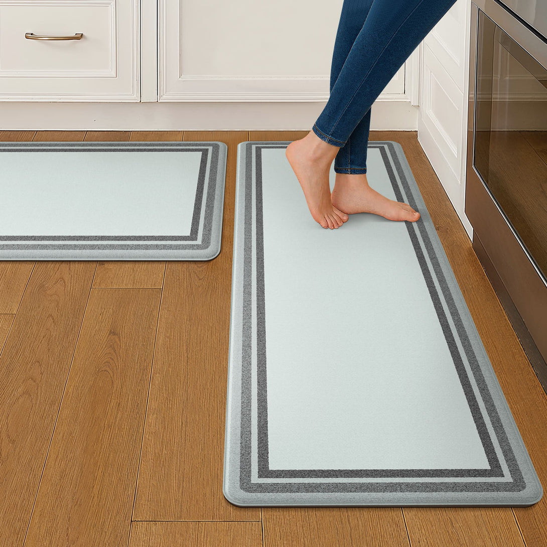 GENIMO 2Pcs Anti Fatigue Padded Kitchen Sink Mat Non Slip Washable Runner Rug in Modern - KR004 - Grey - 17X47 - 17X30