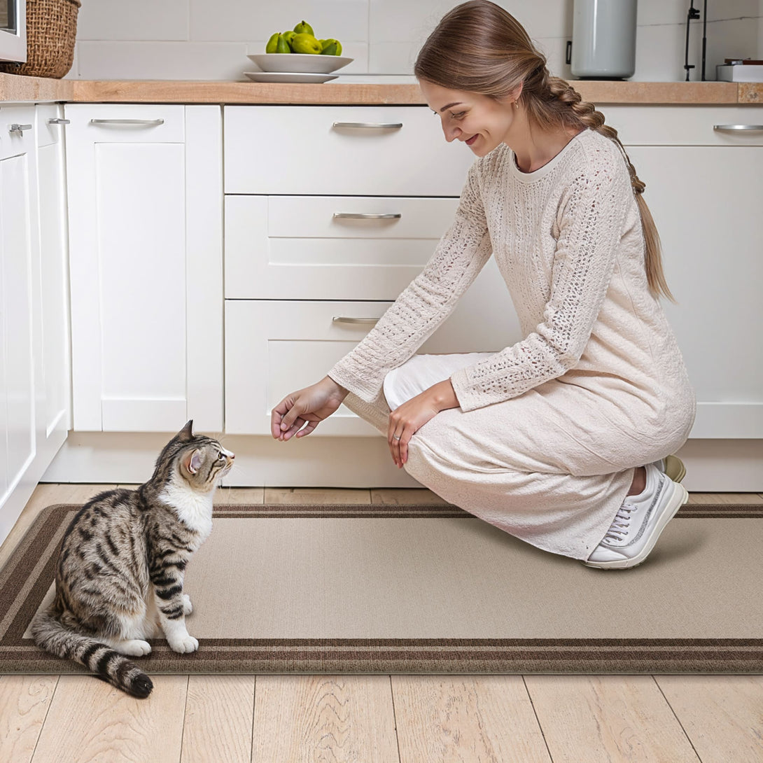 GENIMO 2Pcs Anti Fatigue Padded Kitchen Sink Mat Non Slip Washable Runner Rug in Modern - KR004 - Brown - 17X47 - 17X30