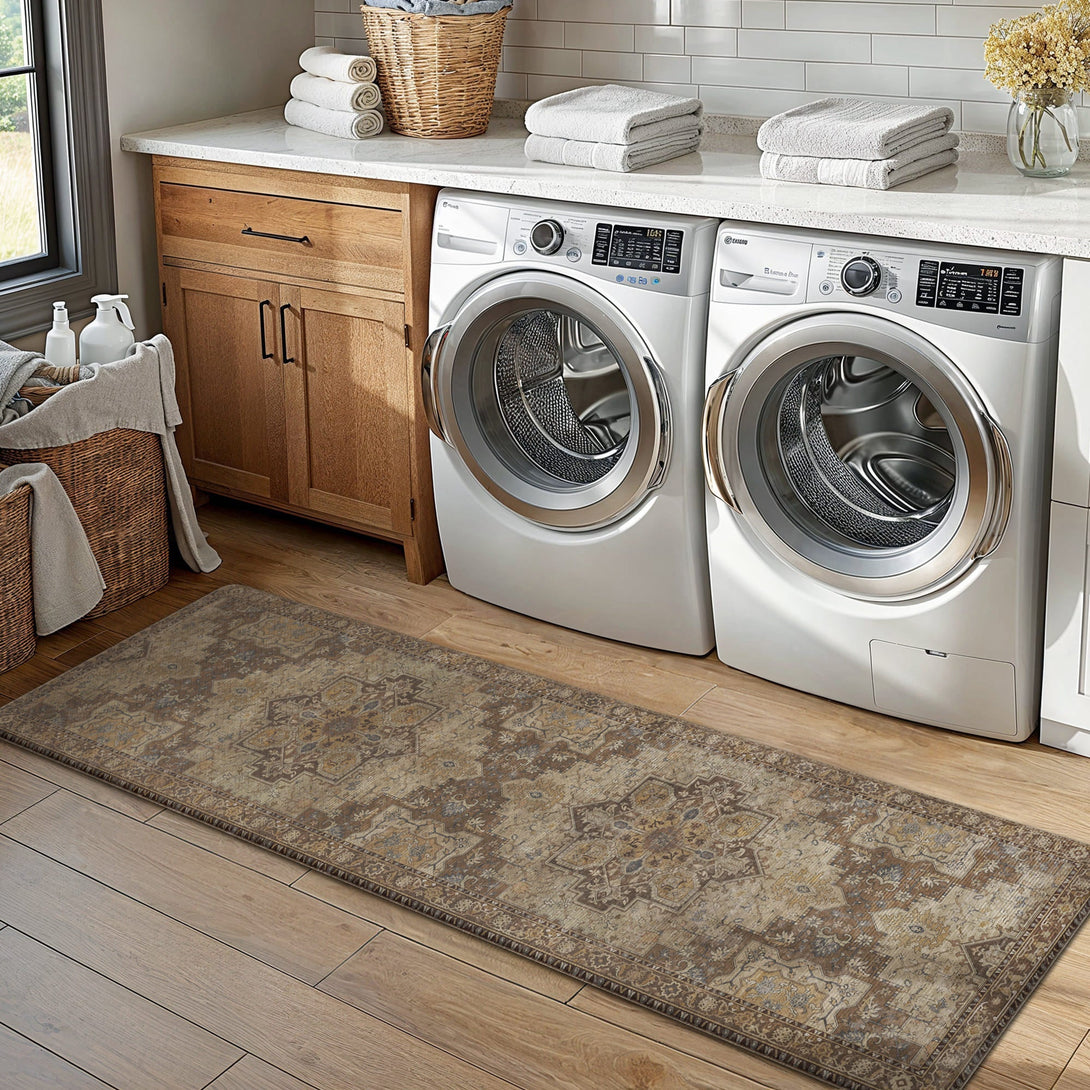 GENIMO 2Pcs Anti Fatigue Padded Kitchen Sink Mat Vintage Washable Runner Rug - 