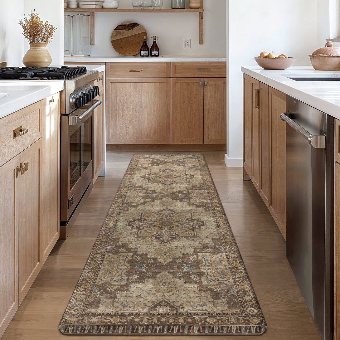 GENIMO 2Pcs Anti Fatigue Padded Kitchen Sink Mat Vintage Washable Runner Rug - 